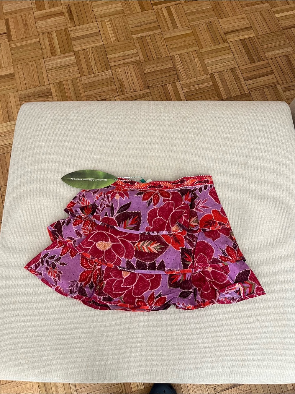 Farm Rio Floral Tiered Ruffle Mini Skirt Pink & Red Print - Picture 2 of 4